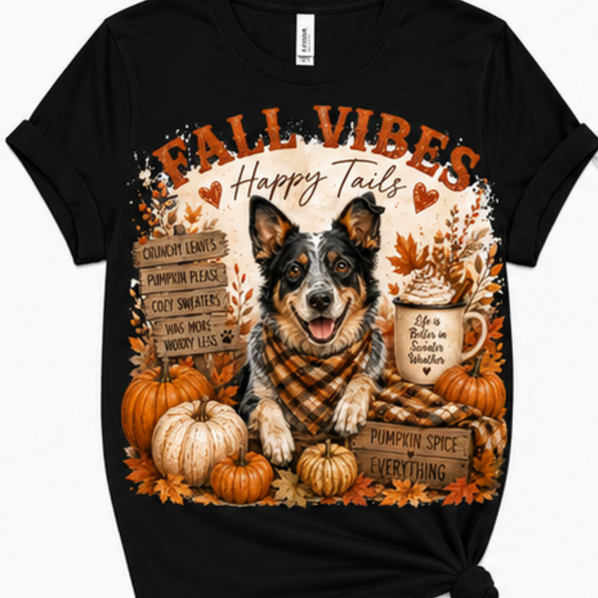 Fall Vibes Happy Tails Dog Lover T-Shirt