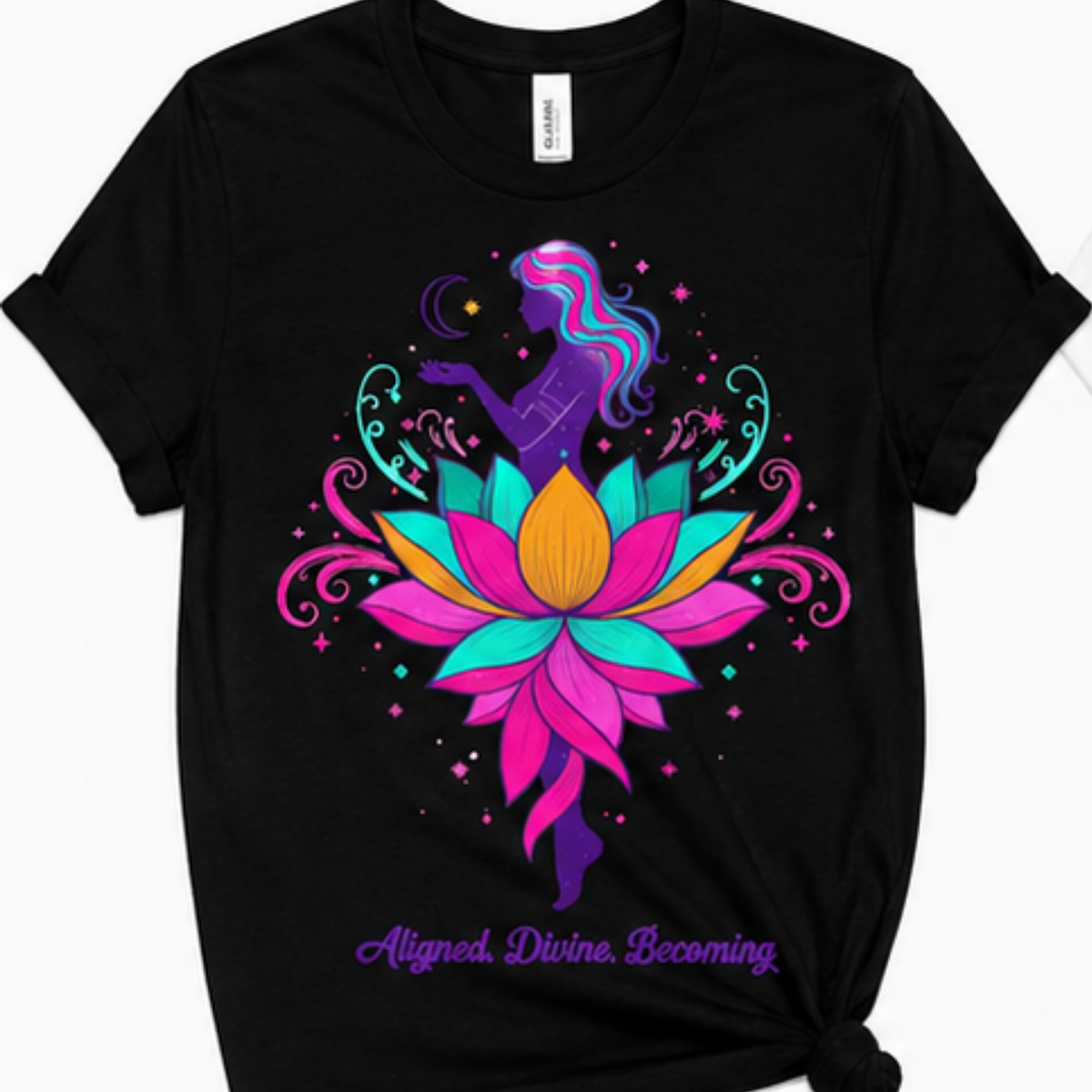Aligned. Divine. Becoming. Lotus Spiritual Graphic T-Shirt