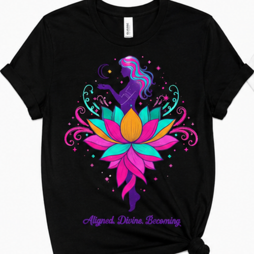 Aligned. Divine. Becoming. Lotus Spiritual Graphic T-Shirt