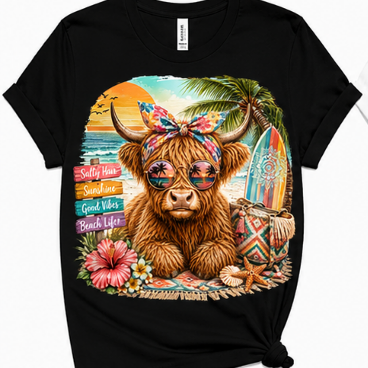 Beach Highland Cow Graphic T-Shirt