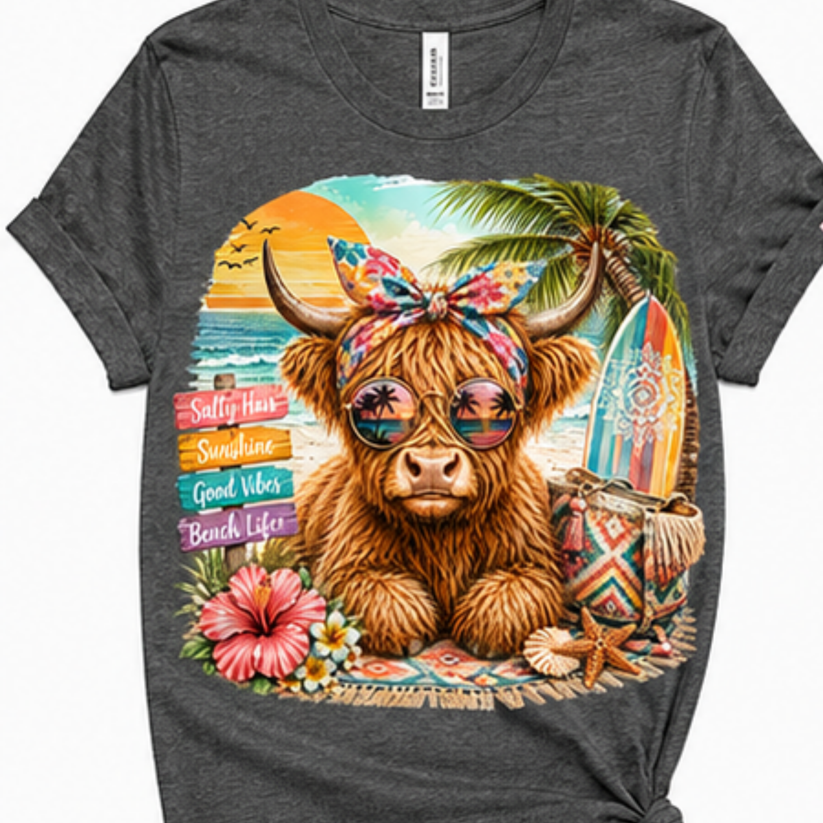 Beach Highland Cow Graphic T-Shirt