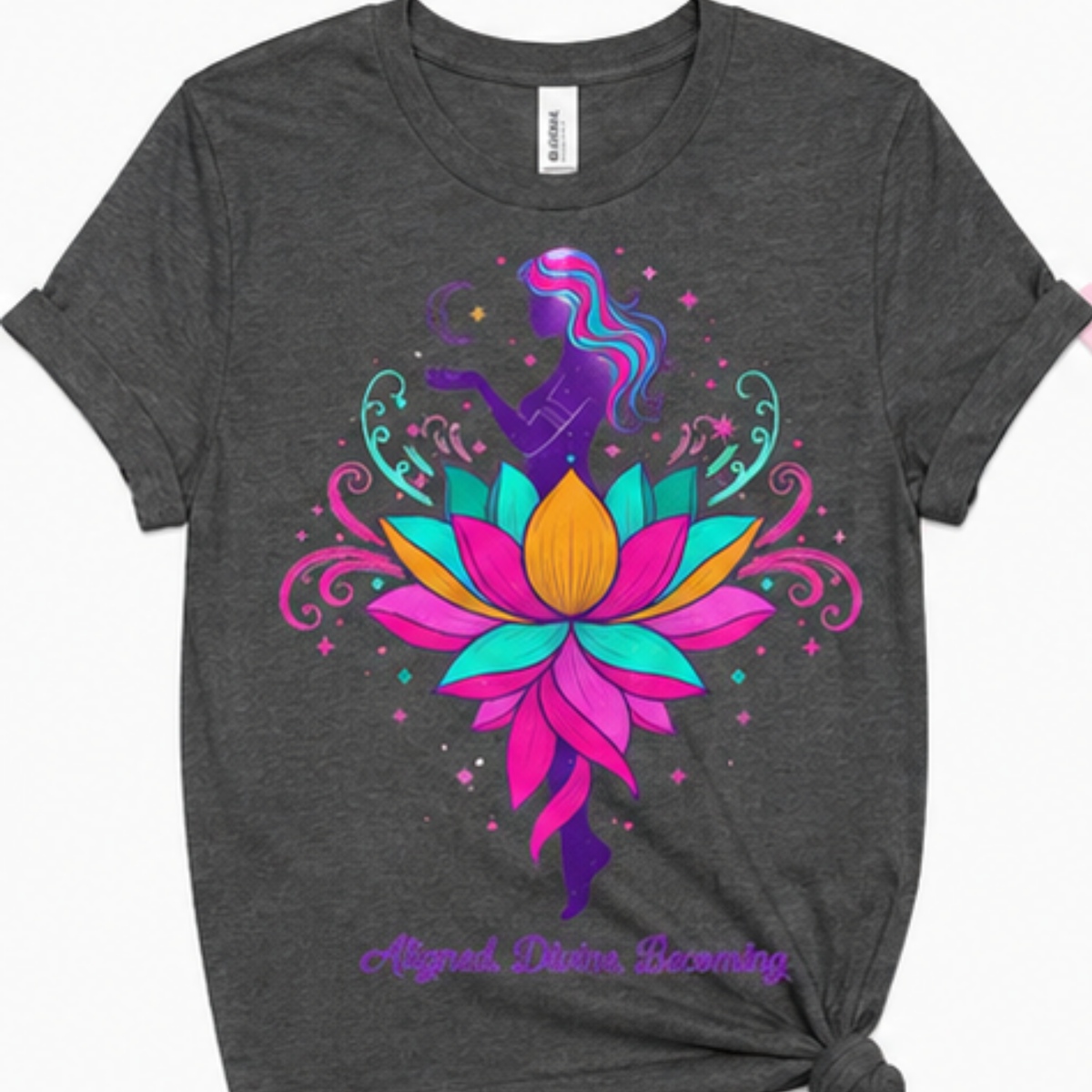 Aligned. Divine. Becoming. Lotus Spiritual Graphic T-Shirt