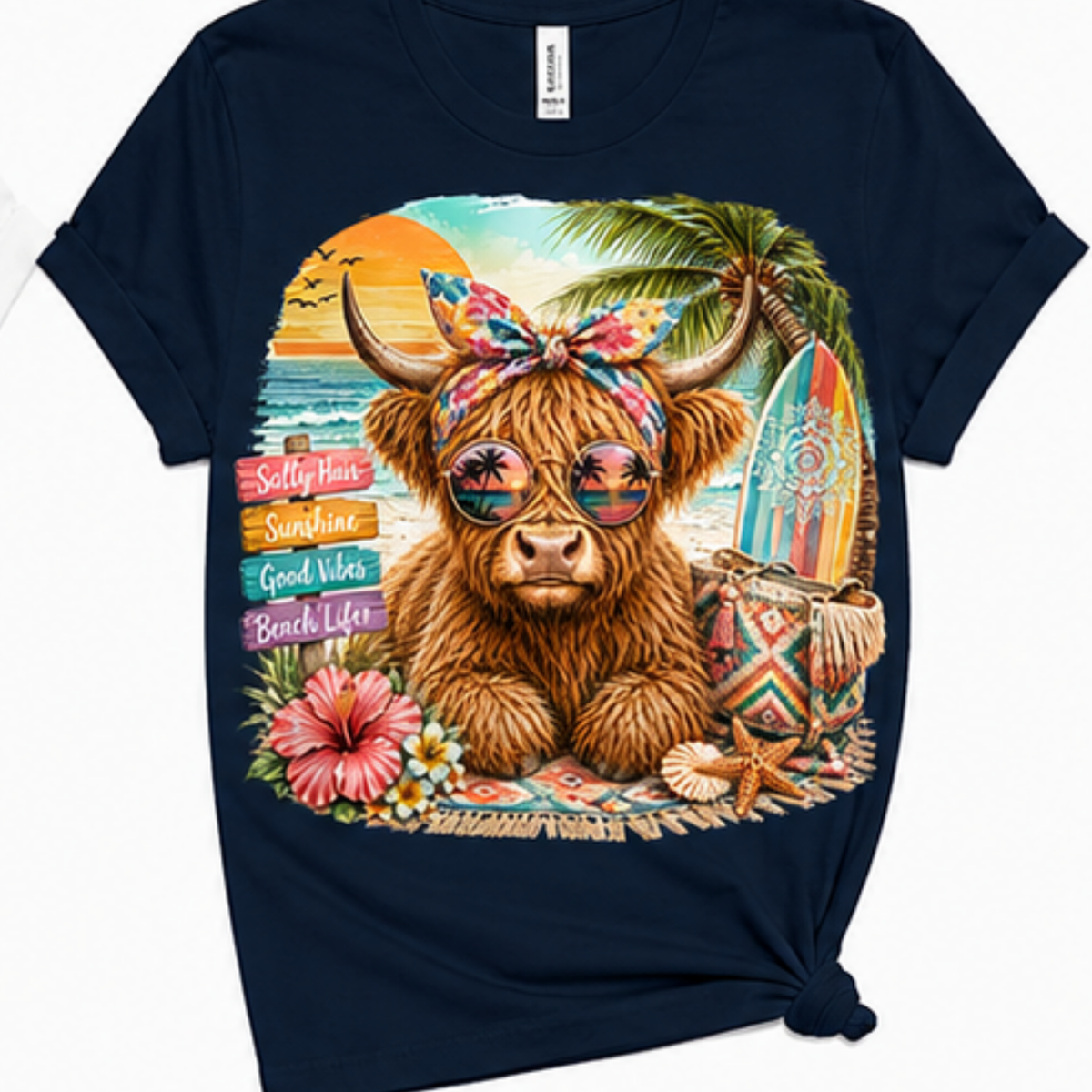 Beach Highland Cow Graphic T-Shirt