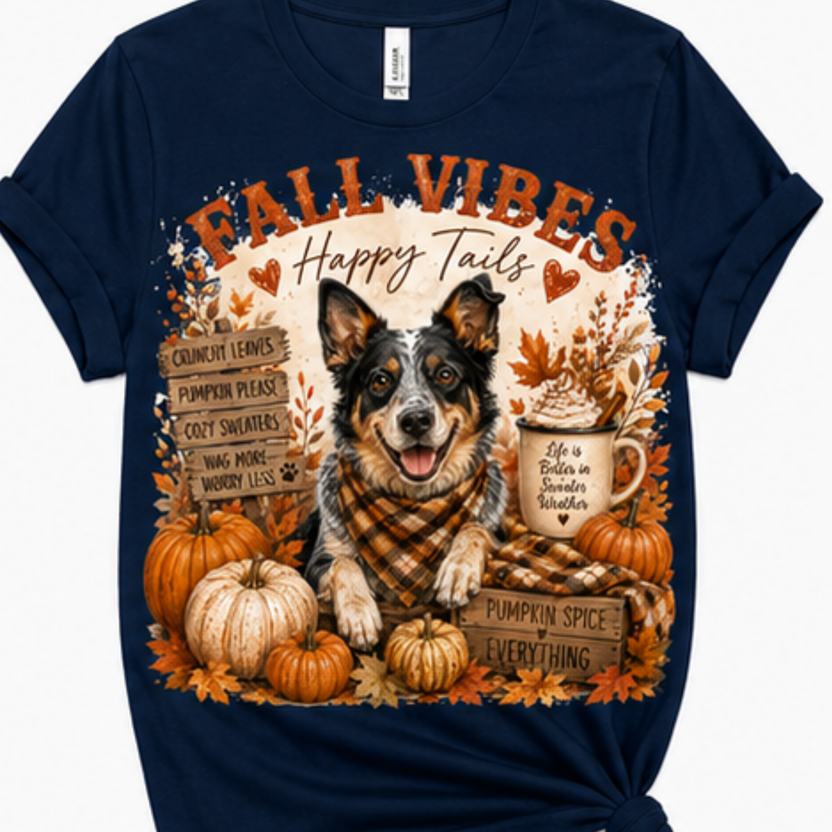Fall Vibes Happy Tails Dog Lover T-Shirt