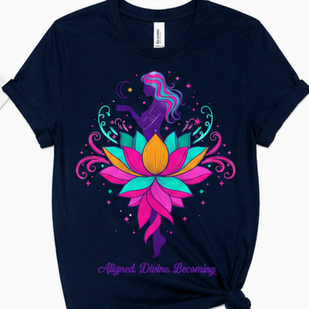 Aligned. Divine. Becoming. Lotus Spiritual Graphic T-Shirt