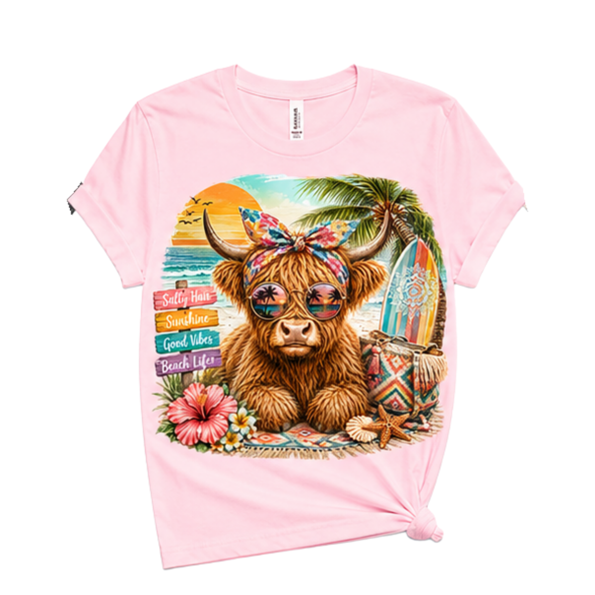 Beach Highland Cow Graphic T-Shirt