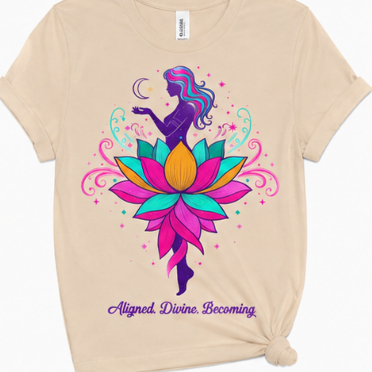 Aligned. Divine. Becoming. Lotus Spiritual Graphic T-Shirt