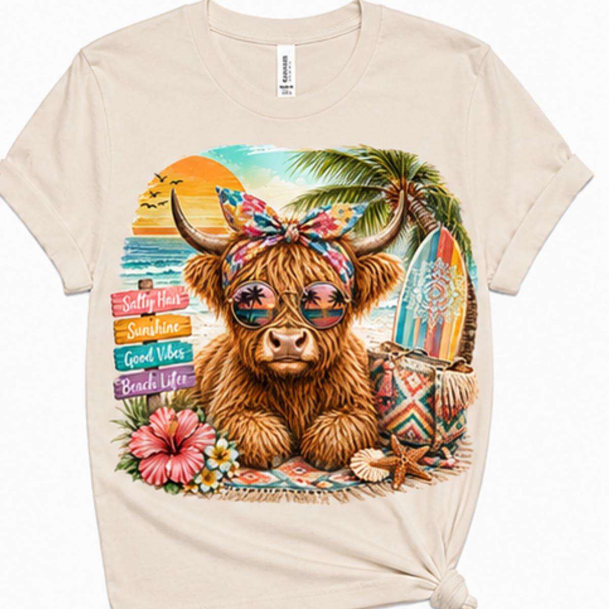 Beach Highland Cow Graphic T-Shirt